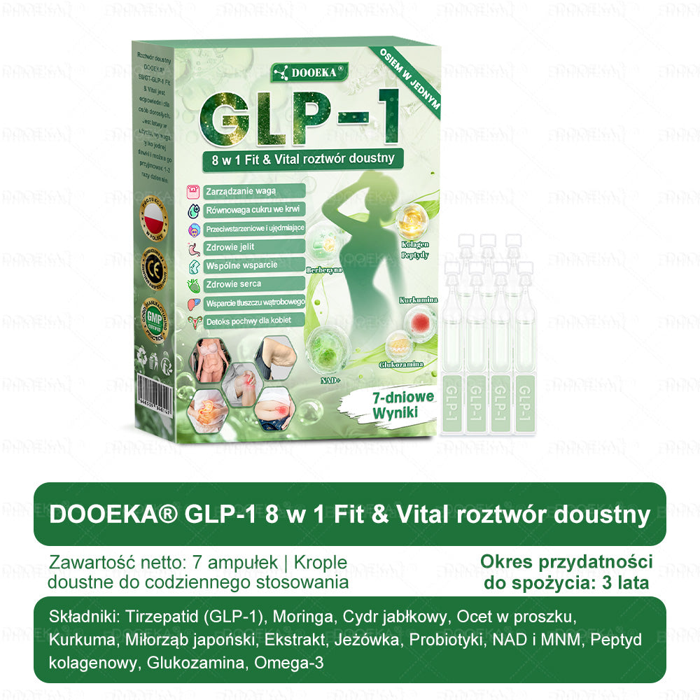 👨⚕DOOEKA® GLP-1 8 w 1 Fit & Vital roztwór doustny🌿 – Raz dziennie, widoczne zmiany w ciągu 7 dni / W przypadku otyłości, zdrowia serca i układu krążenia, cukrzycy, bezdechu sennego, zdrowia jelit, problemów ze stawami i wielu innych
